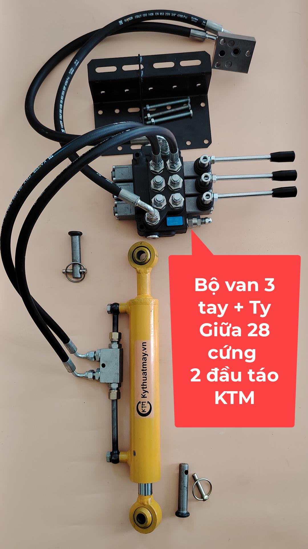 Bộ van 3 tay KTM có lọc mạt + 1 xylanh giữa máy kéo 30-90hp